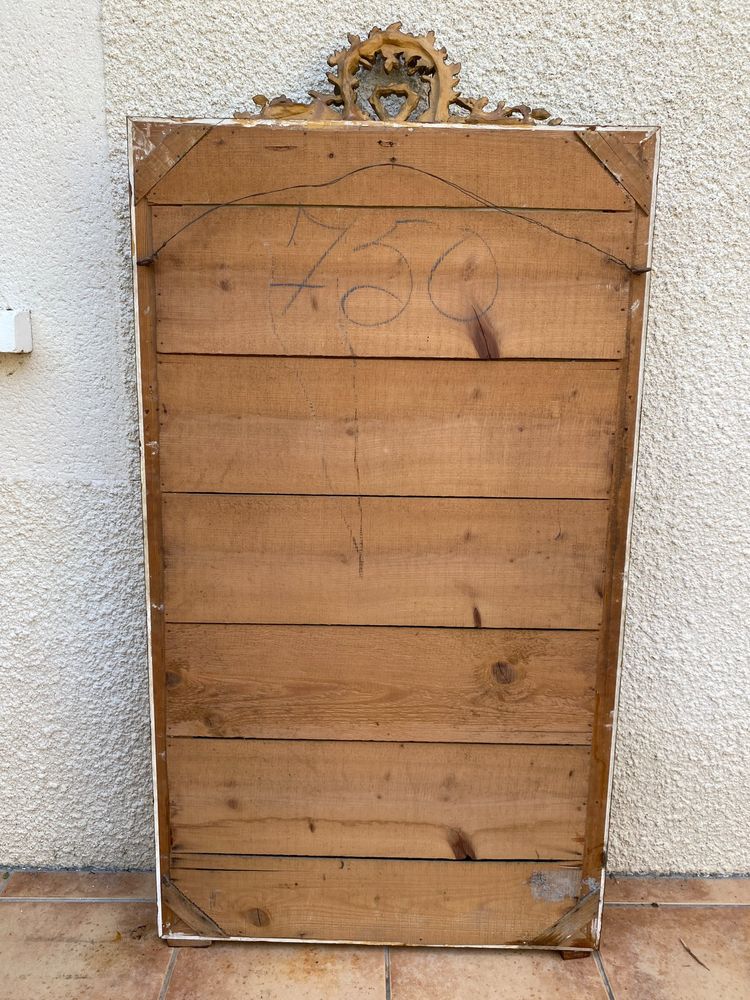 Specchio sovramantello in stile Luigi XVI in legno dorato con foglia d'oro, 74x150cm