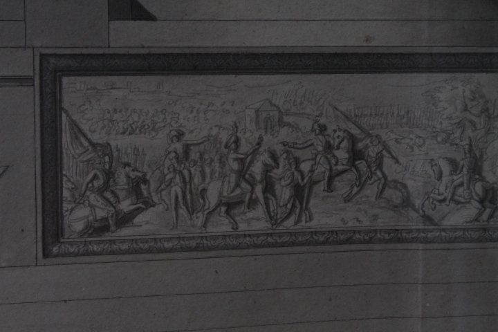 Antike Zeichnung aus dem frühen 19. Jahrhundert "Kaiserthron", prospektive Studie für ein großes Quadrat. Maßnahme 105 x 74