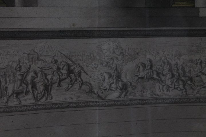 Antike Zeichnung aus dem frühen 19. Jahrhundert "Kaiserthron", prospektive Studie für ein großes Quadrat. Maßnahme 105 x 74