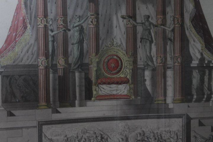 Antike Zeichnung aus dem frühen 19. Jahrhundert "Kaiserthron", prospektive Studie für ein großes Quadrat. Maßnahme 105 x 74