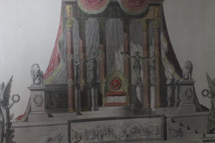 Antike Zeichnung aus dem frühen 19. Jahrhundert "Kaiserthron", prospektive Studie für ein großes Quadrat. Maßnahme 105 x 74