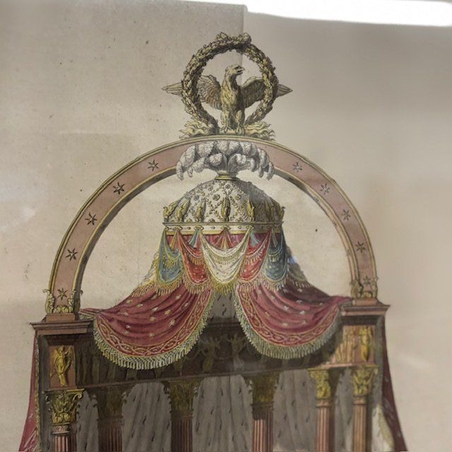 Antike Zeichnung aus dem frühen 19. Jahrhundert "Kaiserthron", prospektive Studie für ein großes Quadrat. Maßnahme 105 x 74