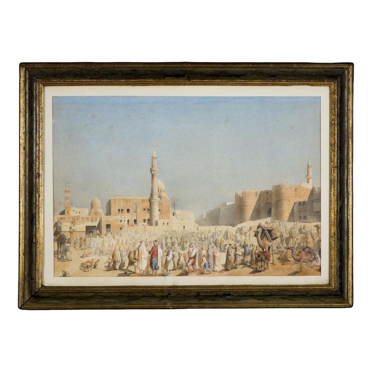 Pair of engravings enhanced with watercolor, Toudouze, 19th century
