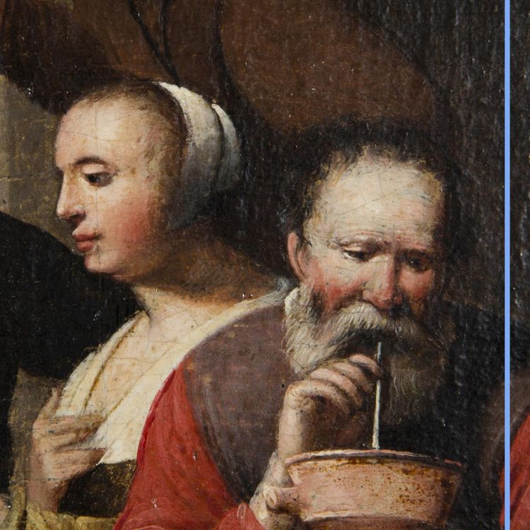 Olio su tela "Il fumatore in una taverna", fine XVIII secolo