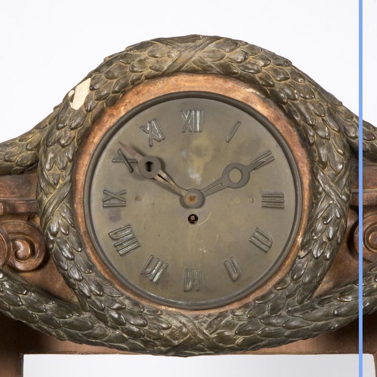 Painted terracotta clock "Caesar and two lions", 20th century