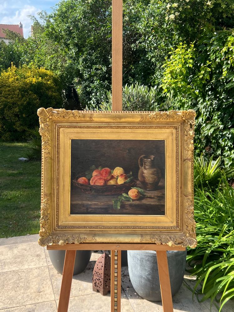 Still life with peaches and pitcher, Eugène Claude, late 19th century