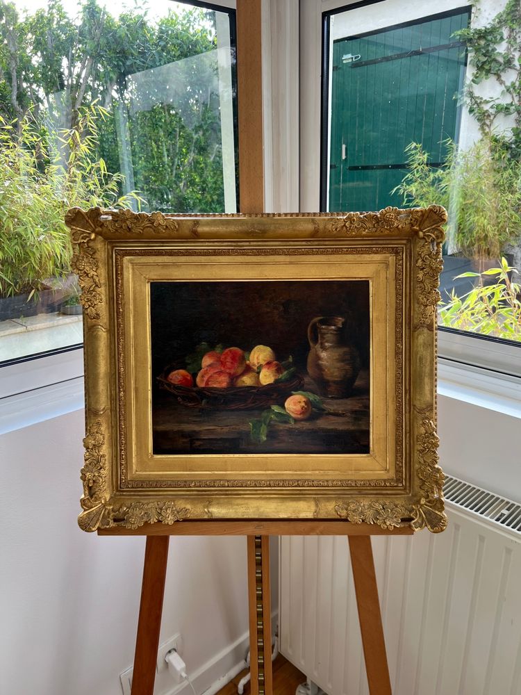Still life with peaches and pitcher, Eugène Claude, late 19th century