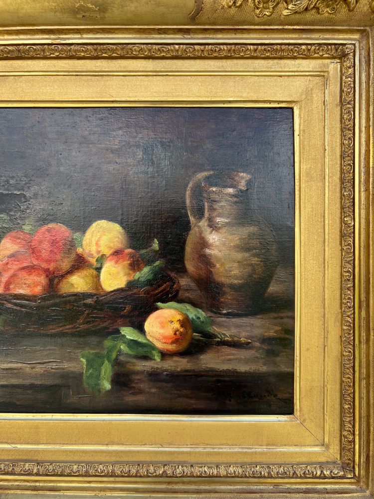 Still life with peaches and pitcher, Eugène Claude, late 19th century