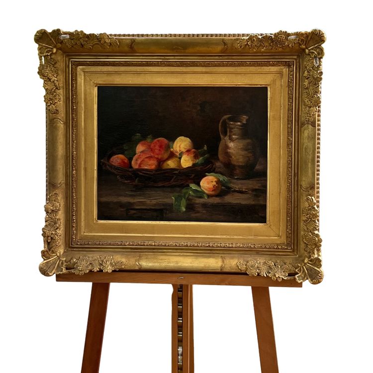 Still life with peaches and pitcher, Eugène Claude, late 19th century