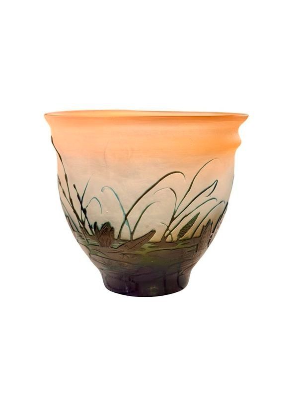 Vaso Emile Gallé Art Nouveau "Aux Nénuphars Et Sagittaires