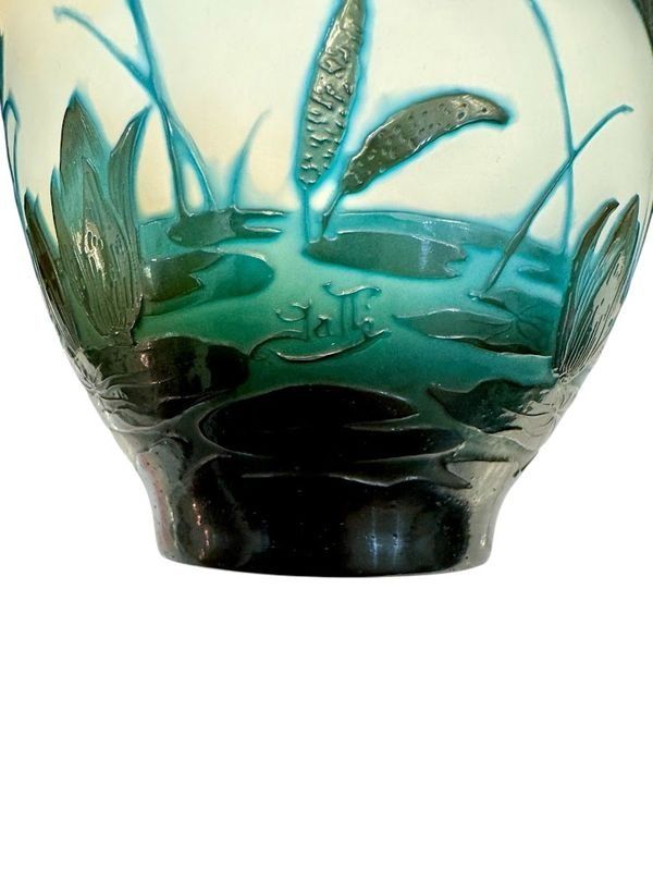 Vaso Emile Gallé Art Nouveau "Aux Nénuphars Et Sagittaires