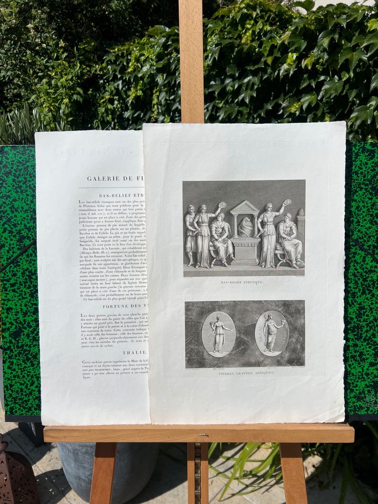 Etching on Vellum, Antique Bas-Relief, Bacchus, Fortune, Thalie