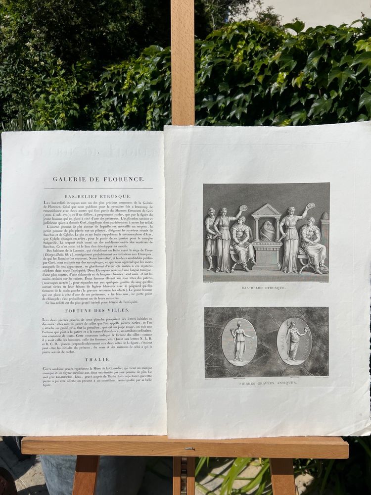 Etching on Vellum, Antique Bas-Relief, Bacchus, Fortune, Thalie
