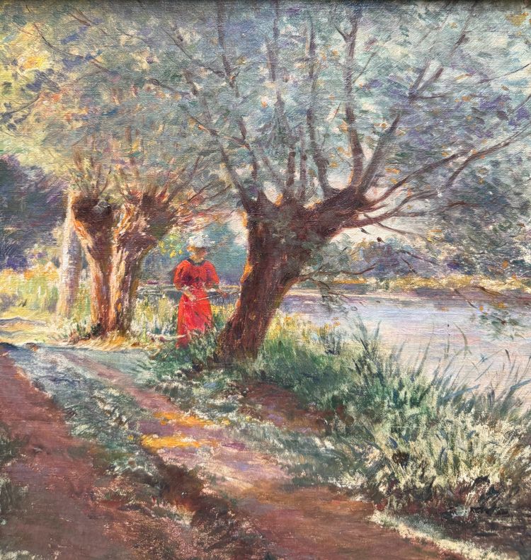 Scuola impressionista francese - lungo il fiume, circa 1900