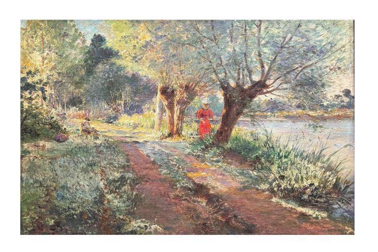 Scuola impressionista francese - lungo il fiume, circa 1900