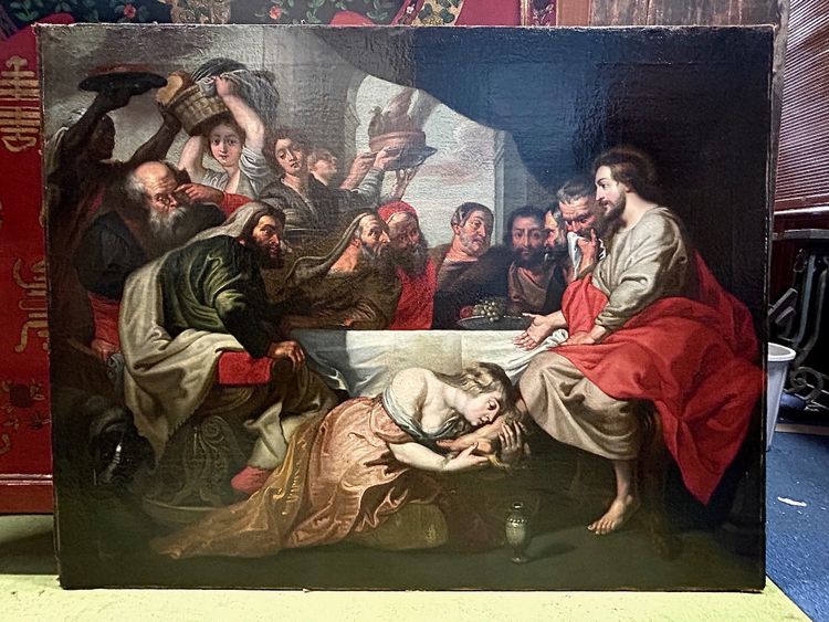 17th century Flemish school Follower of Peter Paul Rubens - The Meal at Simon the Pharisee's House
