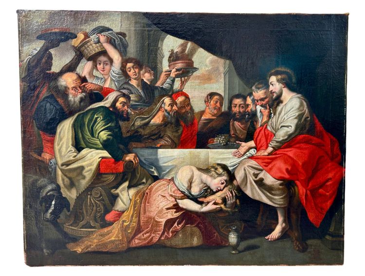 Scuola fiamminga, XVII secolo Seguace di Peter Paul Rubens - Il pasto in casa di Simone il Fariseo