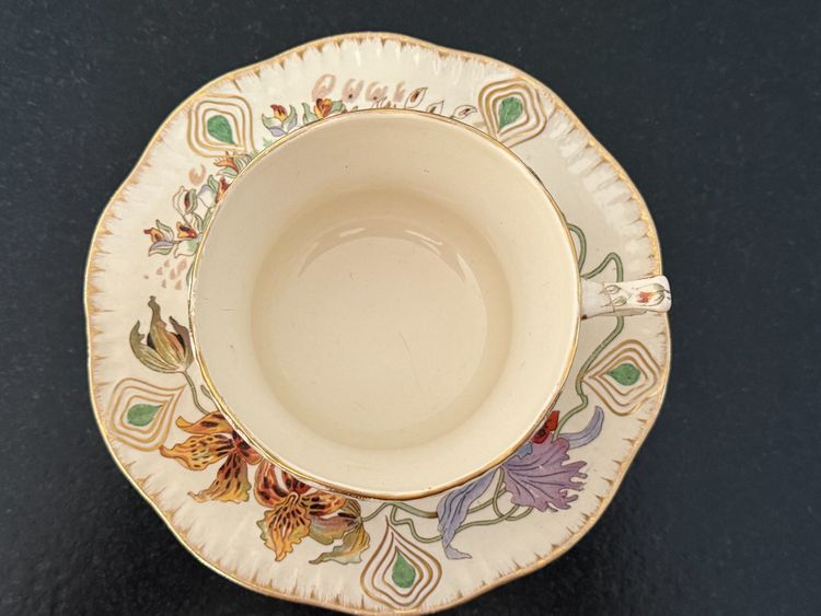RARE et JOLIE Sarreguemines decor Orchids, Tea cup and saucer (4)