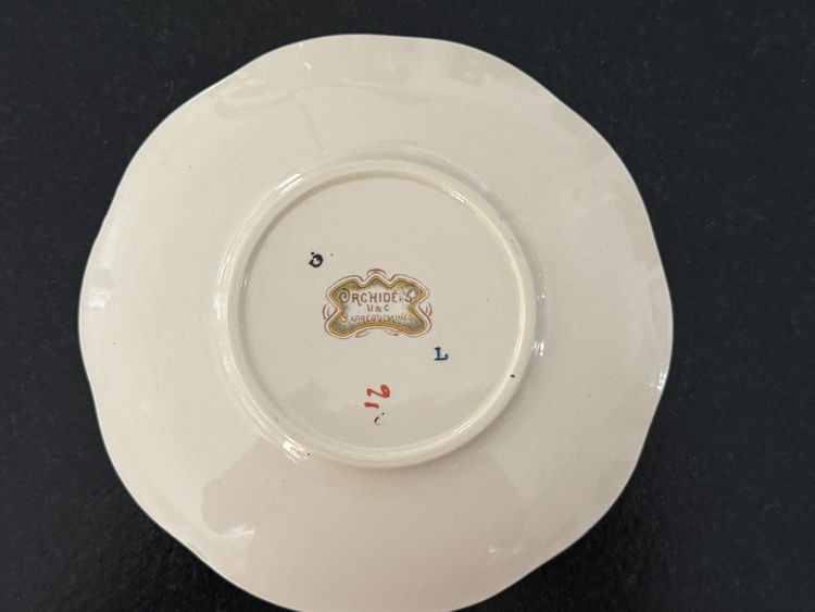 RARE et JOLIE Sarreguemines decor Orchids, Tea cup and saucer (4)