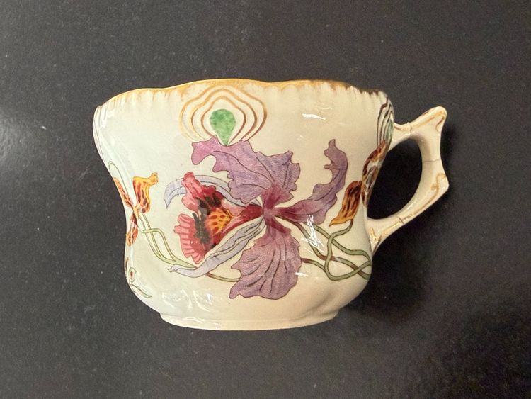 RARE et JOLIE Sarreguemines decor Orchids, Tea cup and saucer (4)