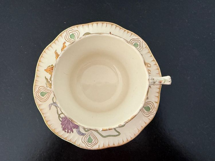 RARE and MAGNIFICENT Sarreguemines decorated with Orchids, Tea (or chocolate) cup and saucer (1)