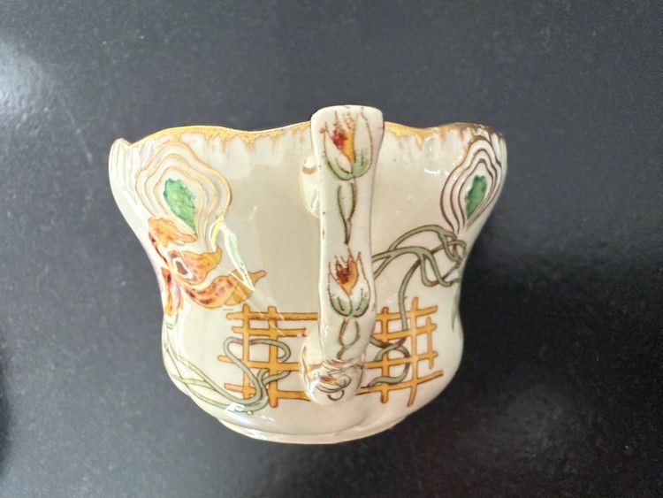 RARE and MAGNIFICENT Sarreguemines decorated with Orchids, Tea (or chocolate) cup and saucer (1)