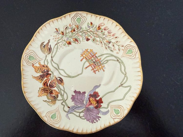 RARE and MAGNIFICENT Sarreguemines decorated with Orchids, Tea (or chocolate) cup and saucer (1)