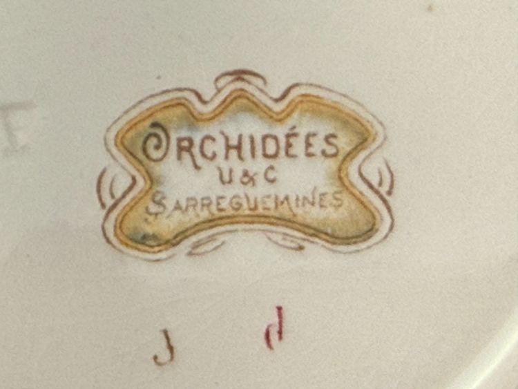 RARE and MAGNIFICENT Sarreguemines decorated with Orchids, Tea cup and saucer (2)