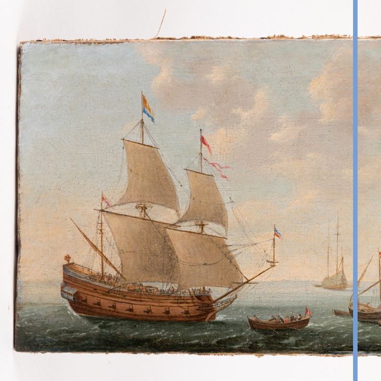 Ecole de Loeff Jacob Gerritz (1607-1670), Paire de marine, huile sur toile, XVIIe