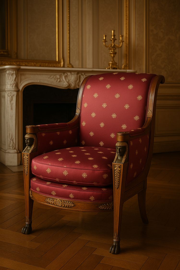 Empire-style square armchair with carved Egyptian figures, attributable to a Paris workshop