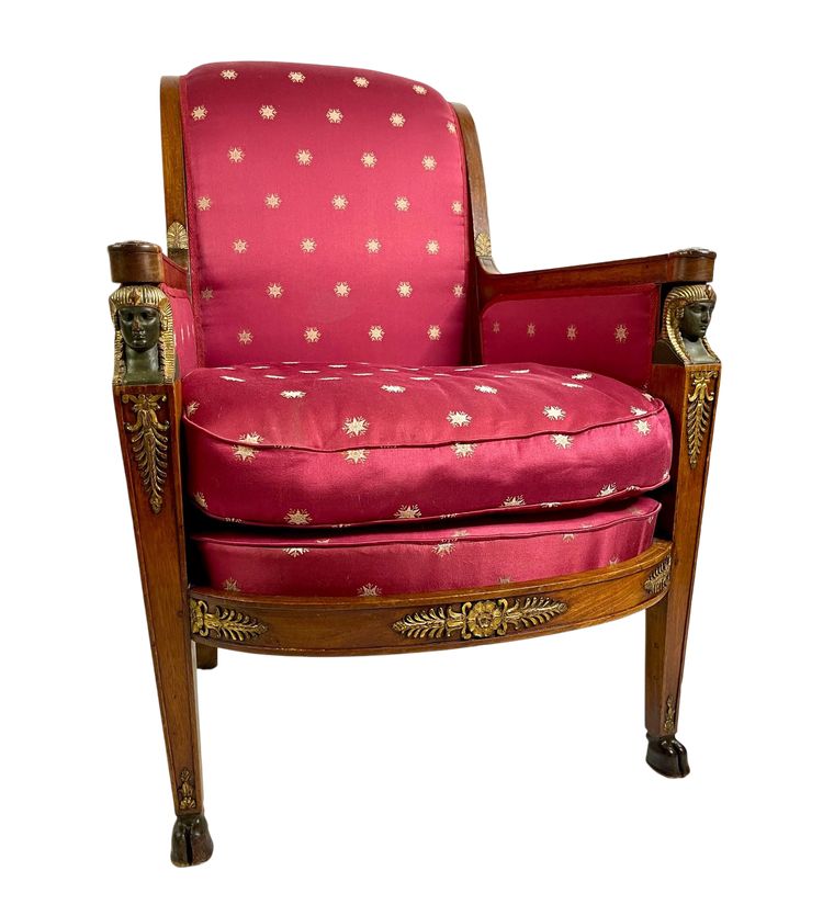 Empire-style square armchair with carved Egyptian figures, attributable to a Paris workshop