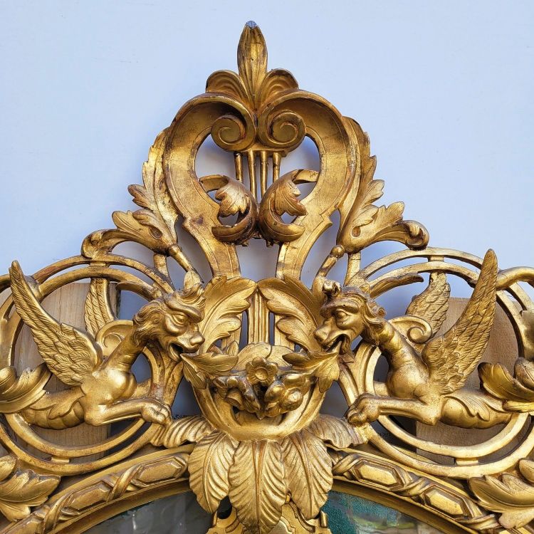 Large oval mirror in gilded wood, Napoleon III, 19th century