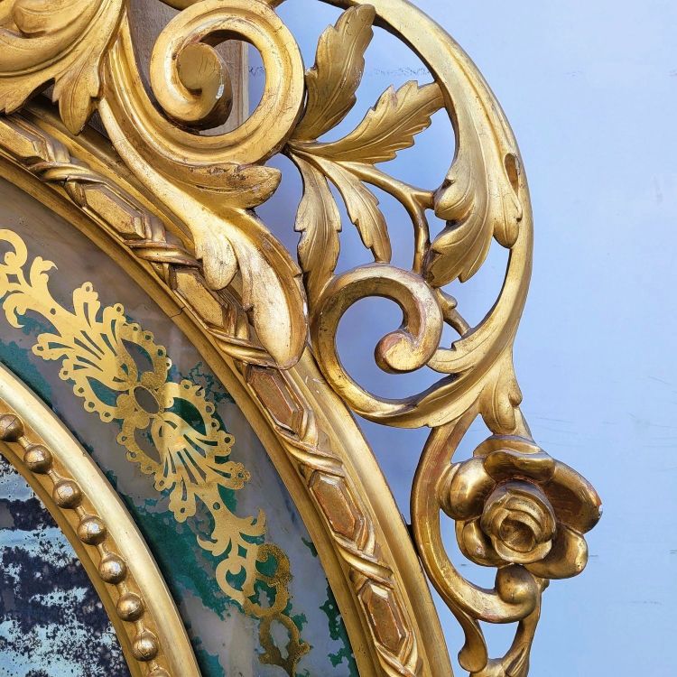 Large oval mirror in gilded wood, Napoleon III, 19th century