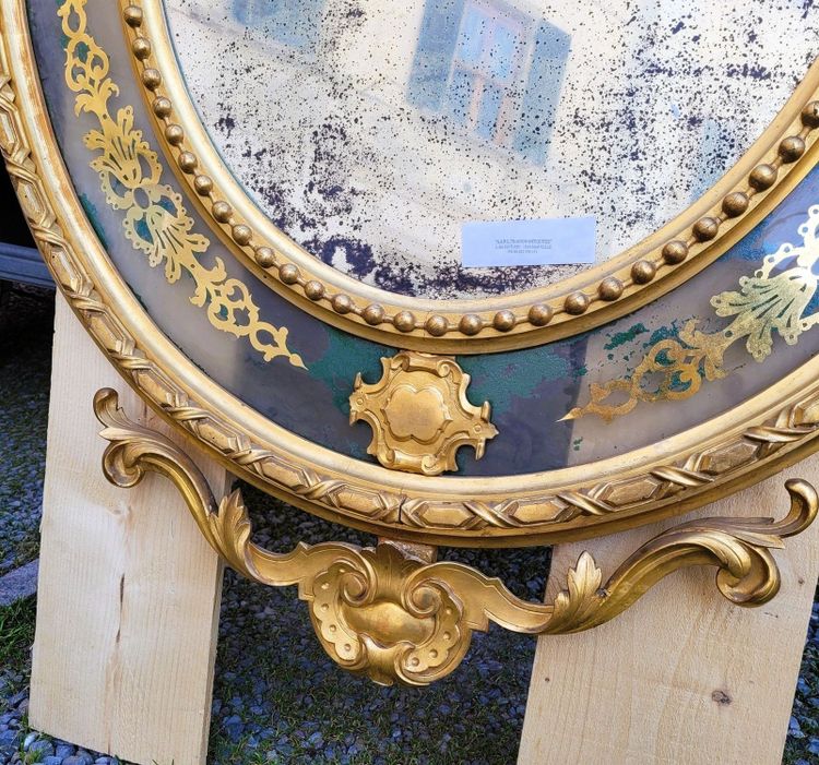 Large oval mirror in gilded wood, Napoleon III, 19th century