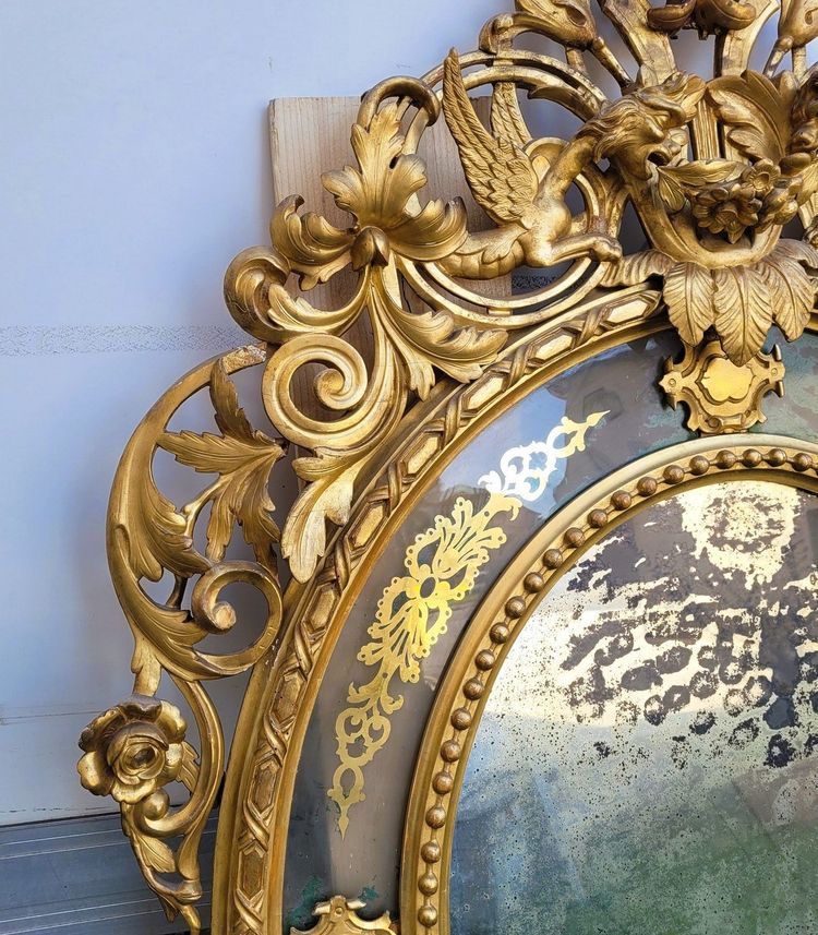 Large oval mirror in gilded wood, Napoleon III, 19th century