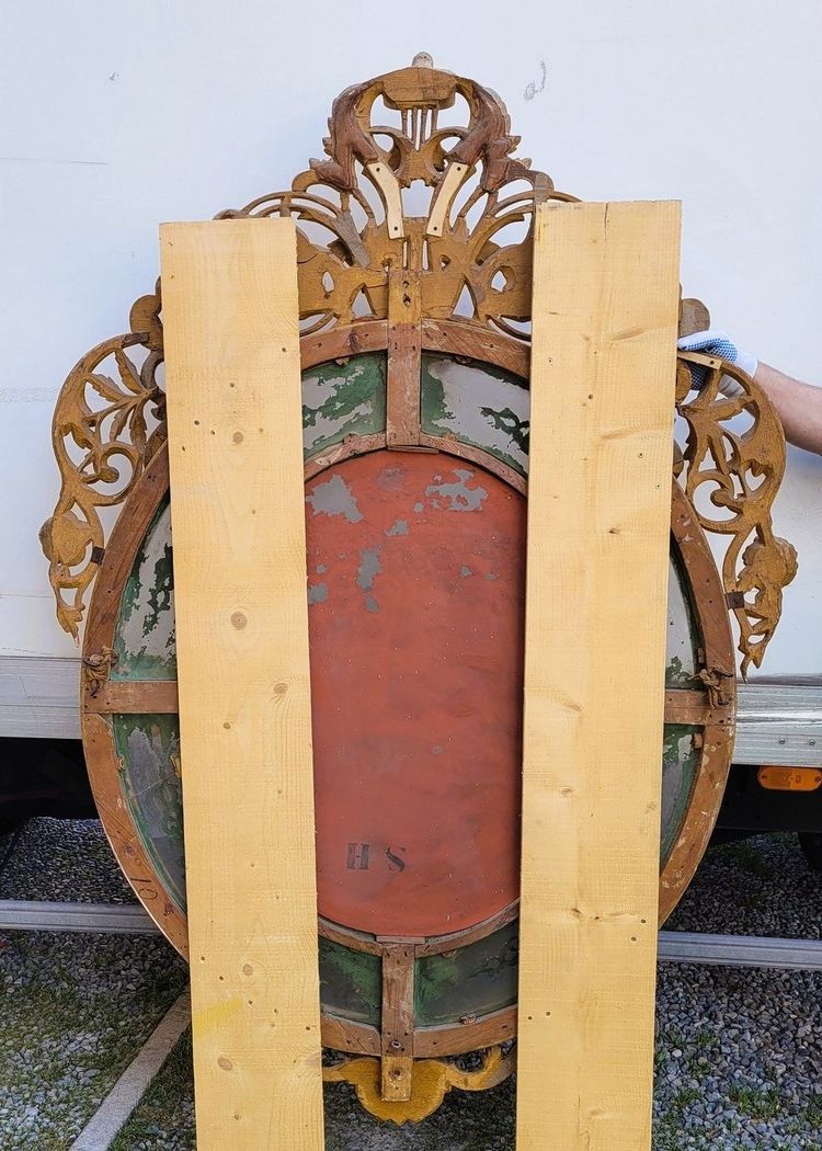 Large oval mirror in gilded wood, Napoleon III, 19th century