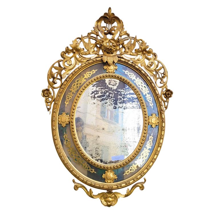 Large oval mirror in gilded wood, Napoleon III, 19th century