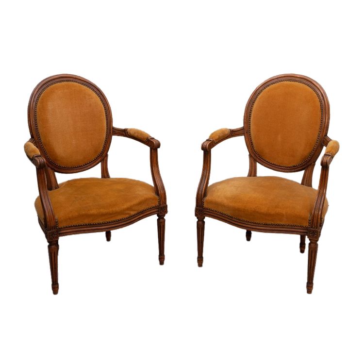 Paire De Fauteuils Cabriolets à Médaillons De Style Louis XVI
