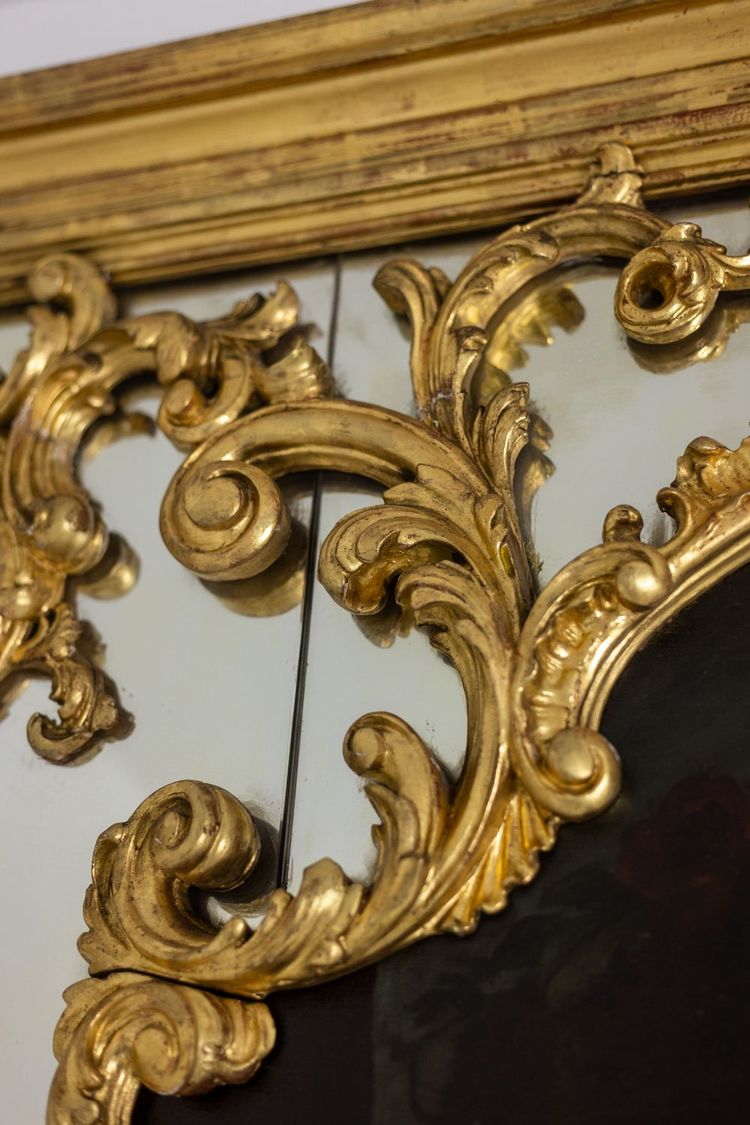 Large Louis XV style trumeau or mirror with glazing beads. Circa 1950. LS54942157U