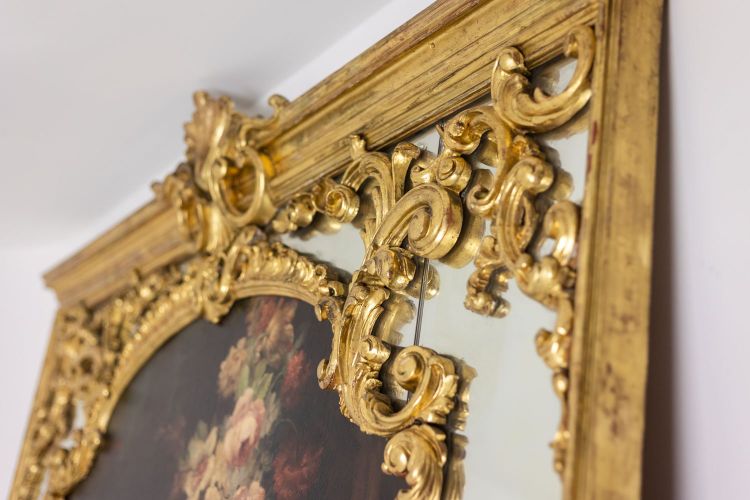 Large Louis XV style trumeau or mirror with glazing beads. Circa 1950. LS54942157U