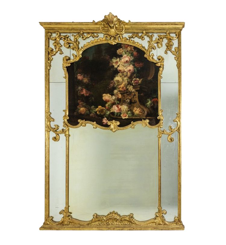 Large Louis XV style trumeau or mirror with glazing beads. Circa 1950. LS54942157U