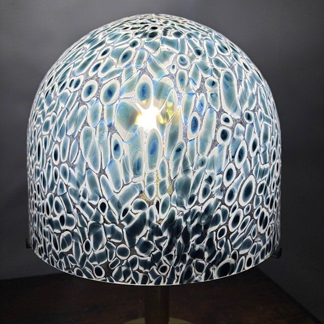 Lampada Murano vintage Vistosi anni 70 . Vetro a Murrine e struttura in ottone . Mis h cm 50 . diame
