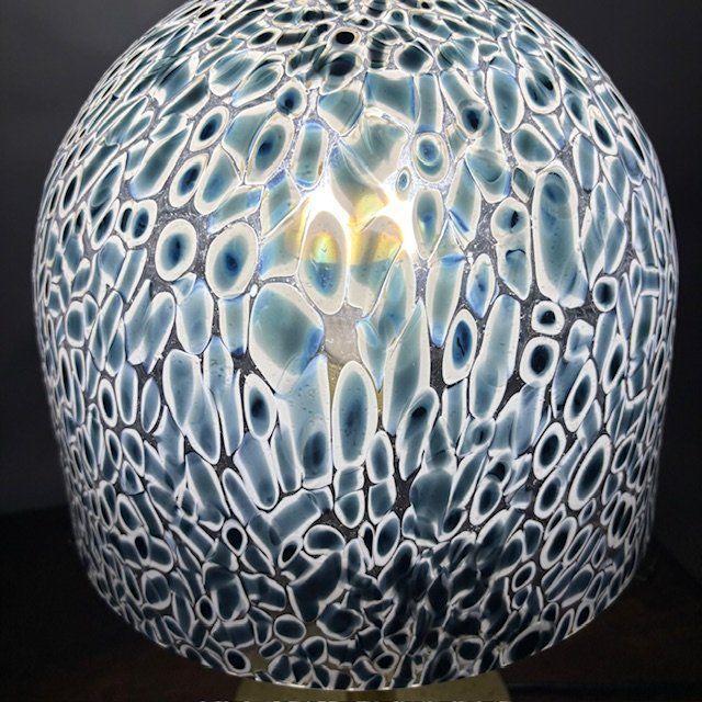 Lampada Murano vintage Vistosi anni 70 . Vetro a Murrine e struttura in ottone . Mis h cm 50 . diame