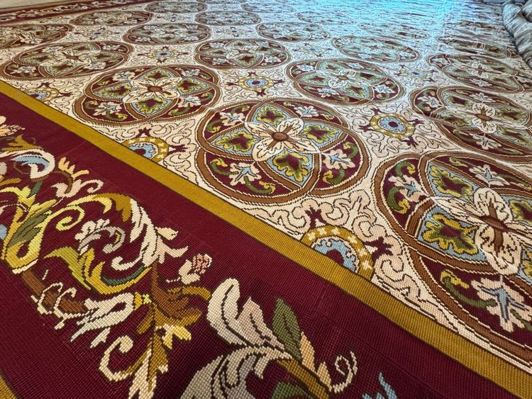 Large Aubusson petit point carpet 465 x 455 cm
