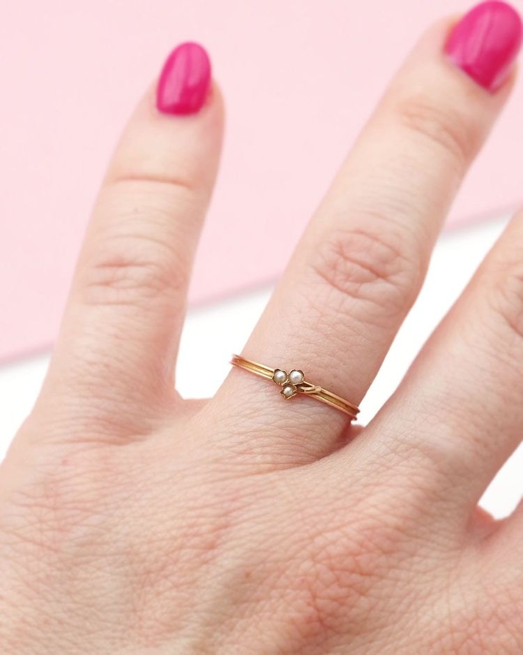 Bague porte-bonheur trèfle en or 18k, bague ancienne, bague fine, bijou ancien français