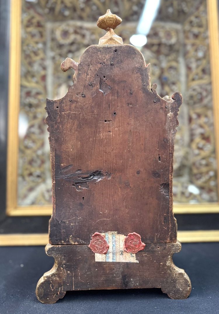 Baroque Reliquary in gilded wood - Crucifix under glass - 18th century