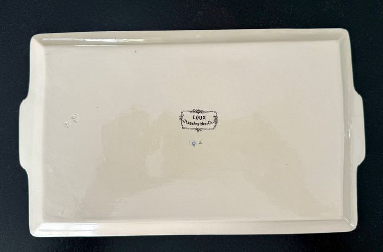 RARE SARREGUEMINES decor OBERNAI, RECTANGULAR PLATE bearing mark LOUX-UTZSCHNEIDER & CIE