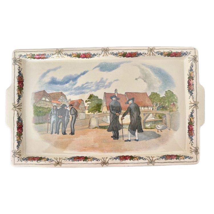 RARE SARREGUEMINES decor OBERNAI, RECTANGULAR PLATE bearing mark LOUX-UTZSCHNEIDER & CIE