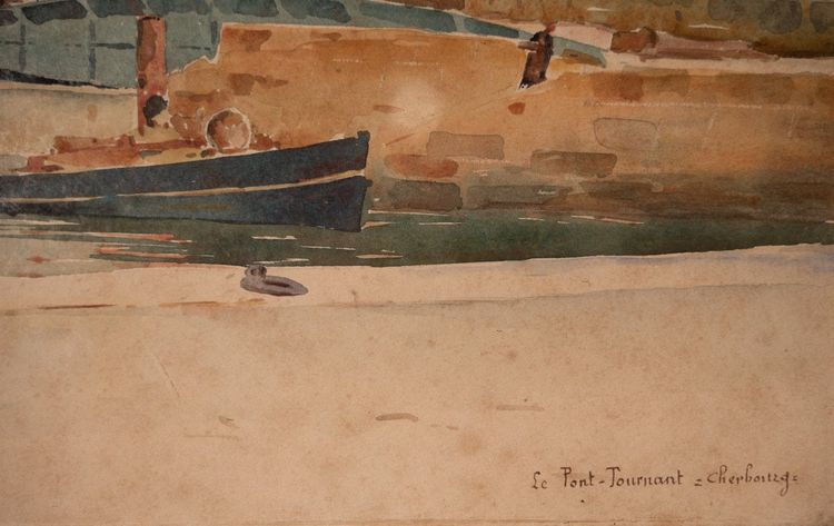 Aquarelle Du Port De Cherbourg Signed Gabriel Rogier