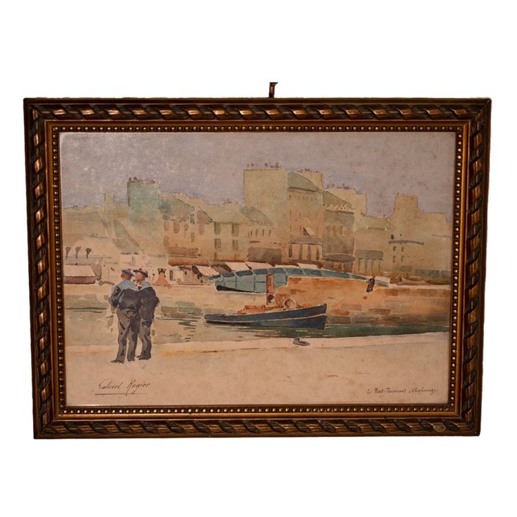 Aquarelle Du Port De Cherbourg Signed Gabriel Rogier